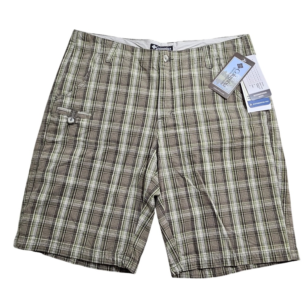 Columbia Edgewater Plaid Shorts Womens 8 Tank Multi Green Charcoal AL4064‎ NEW